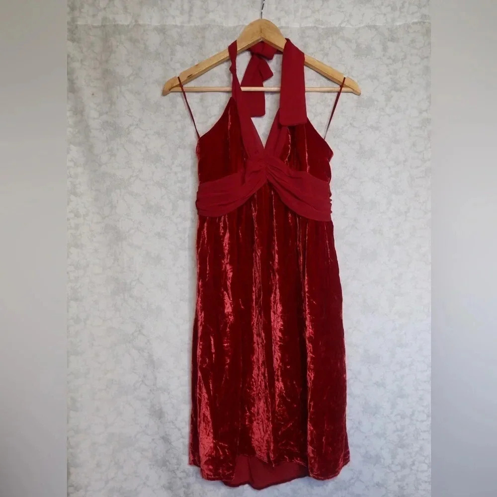 Guess Red Crushed Velvet Halter Dress Vintage